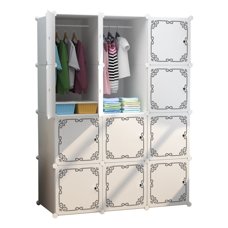 Dulap modular pentru copii, AT PERFORMANCE®, 12 rafturi, durabil, 110X37X147 cm, alb cu model